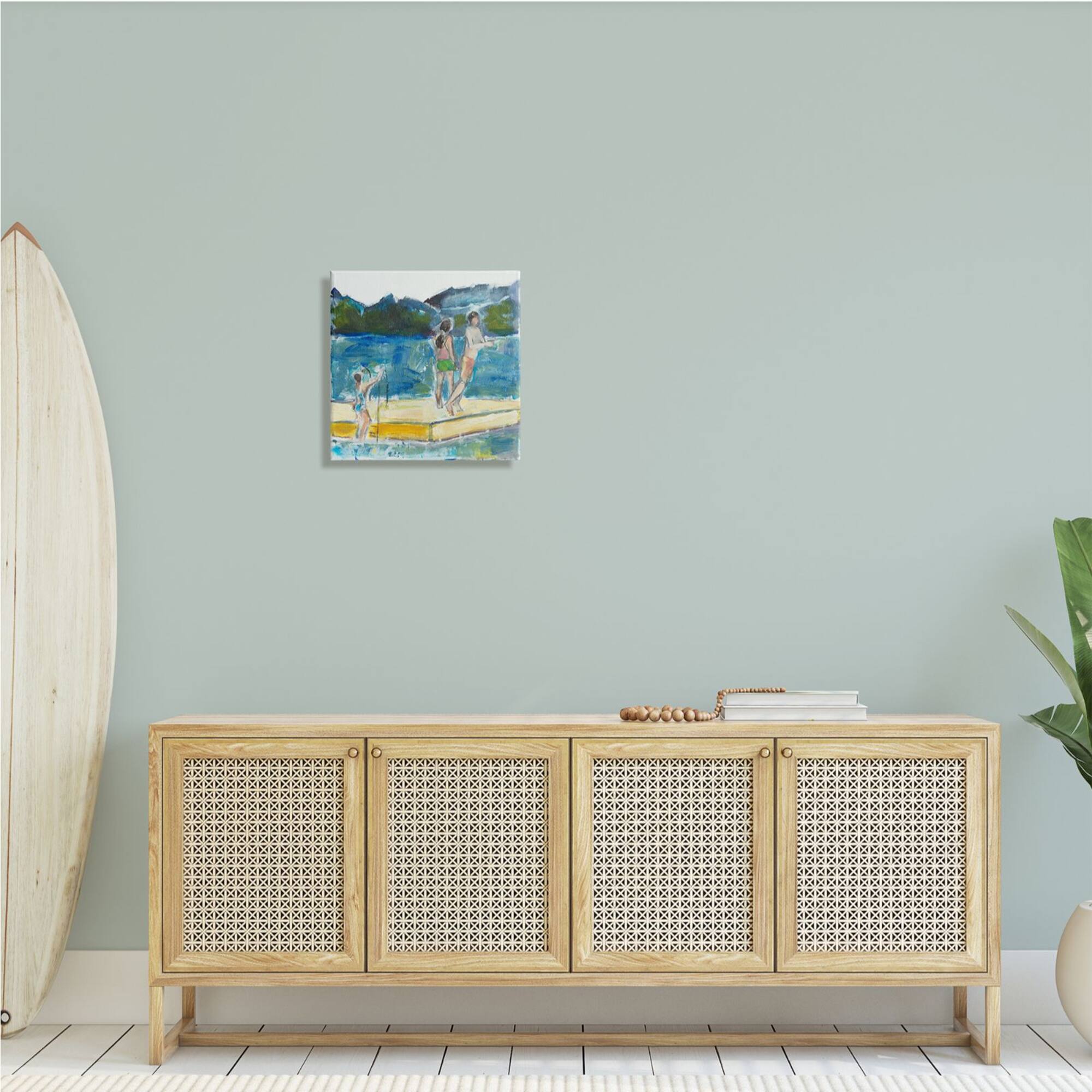 Stupell Industries Kids on Swimming Dock Abstract Contemporary Lake Scene Canvas Wall Art